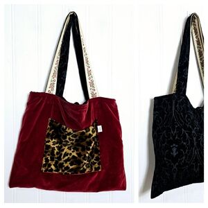 Monica Lewinsky Velvet Tote with Leopard Print Pocket